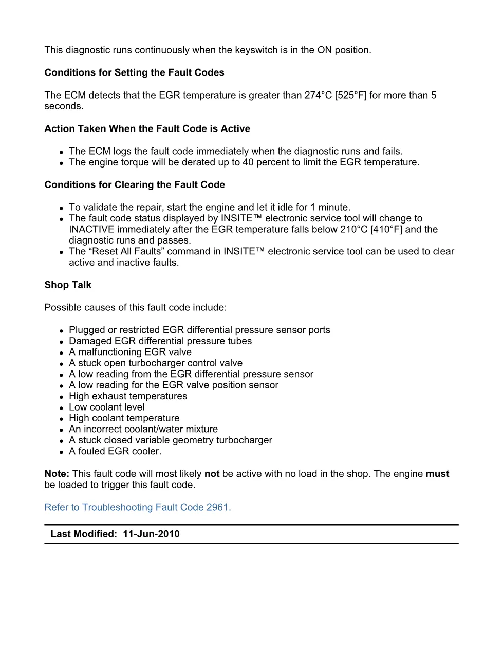 fault code 2961 DTCs — ISX11.9 CM2250 Exhaust Gas – Official - preview page 2 of 6