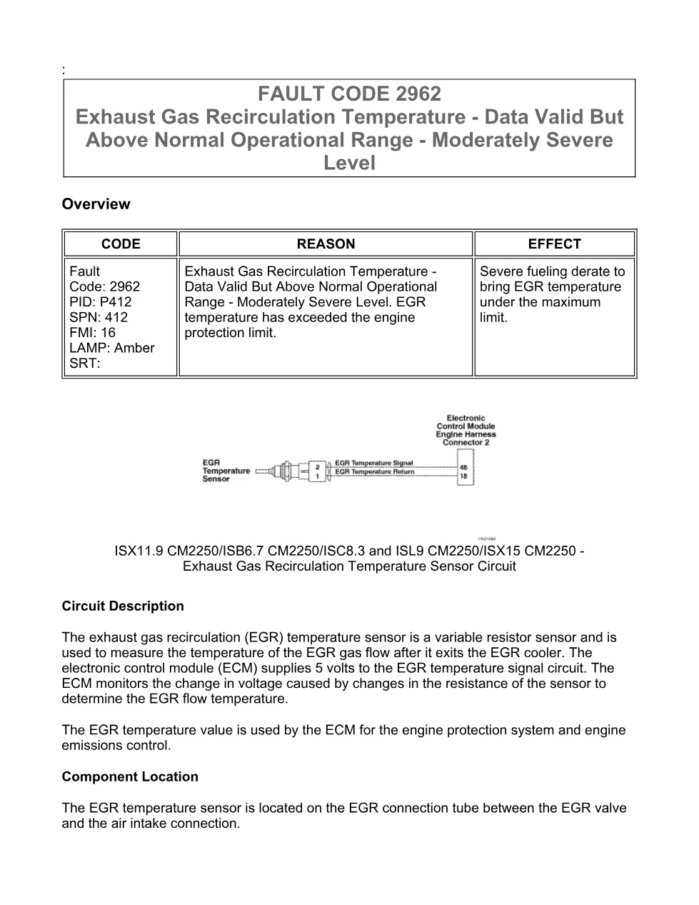 fault code 2962 DTCs — ISX11.9 CM2250 Exhaust Gas – Official - preview page 1 of 6