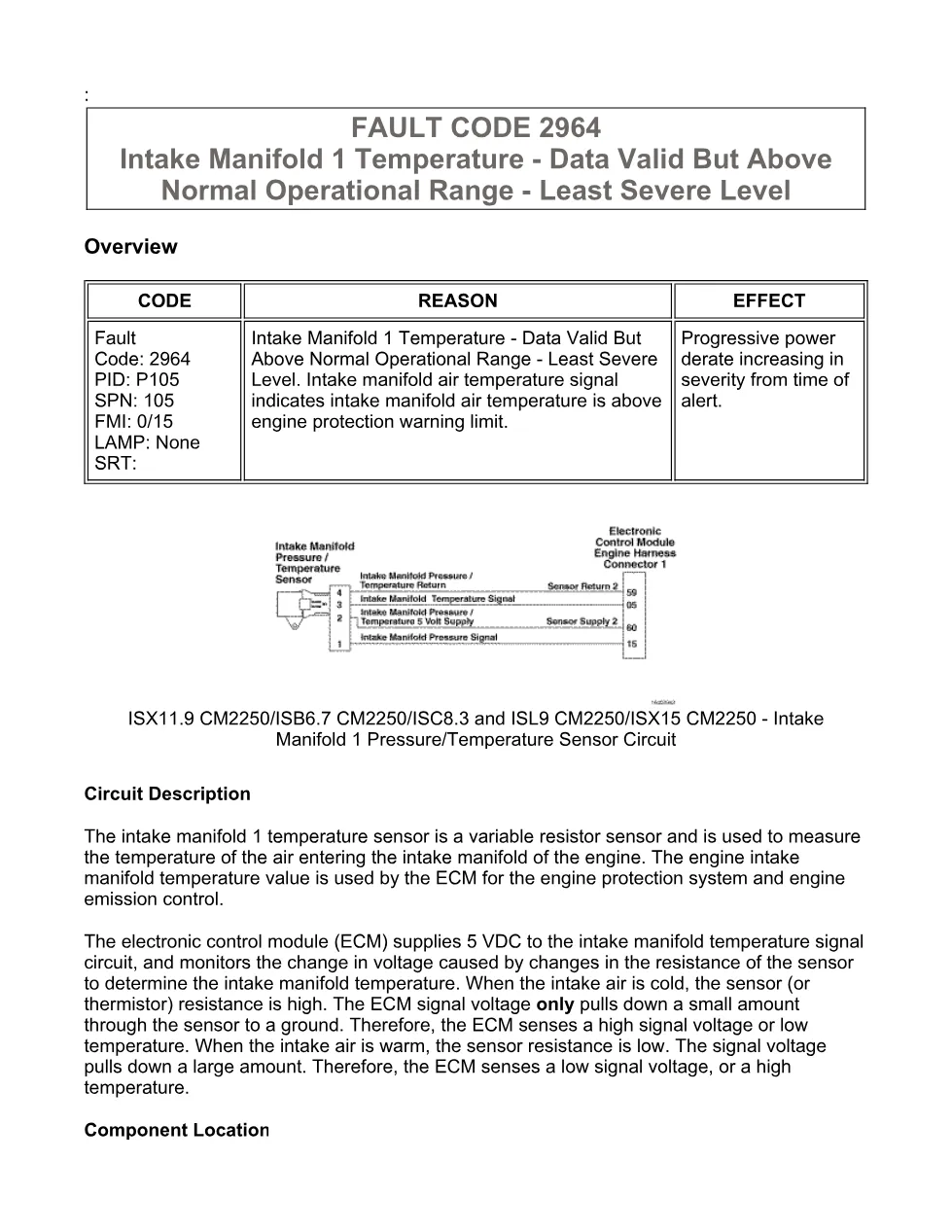 fault code 2964 DTCs — Intake Manifold 1 Temperature, SPN 105 - preview page 1 of 6