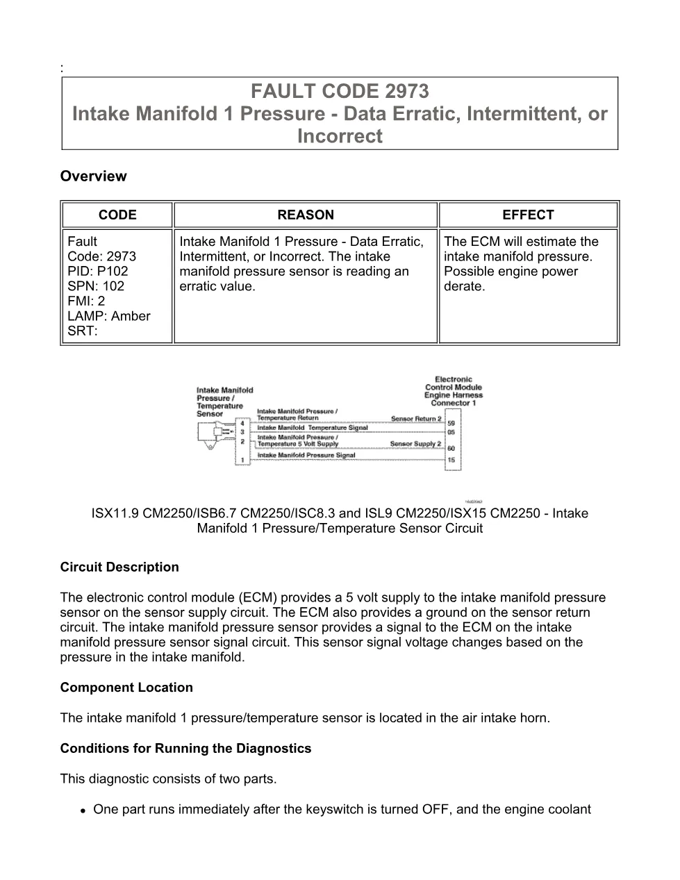 fault code 2973 DTCs — ISX11.9 CM2250 Intake Manifold 1 - preview page 1 of 6