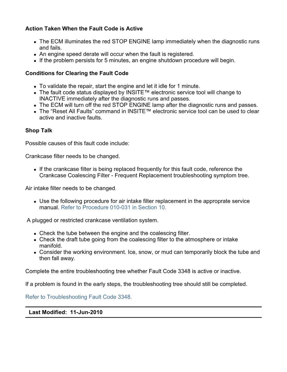 fault code 3348 DTCs — SPN 1176 FMI 1/1 troubleshooting manual - preview page 2 of 6