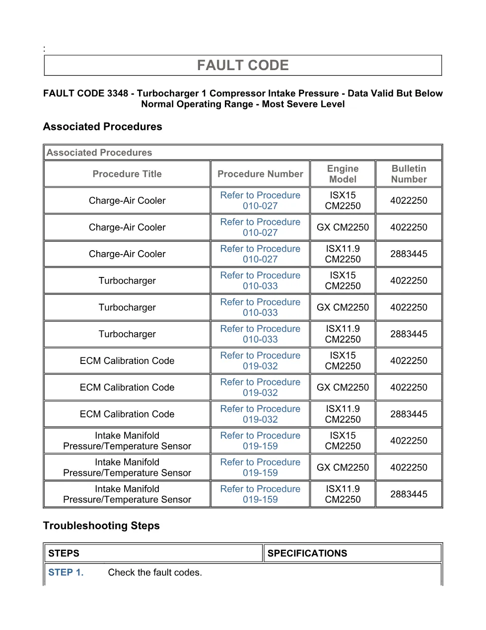 fault code 3348 DTCs — SPN 1176 FMI 1/1 troubleshooting manual - page 3 is available after signing in