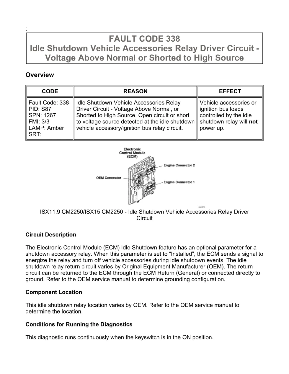 fault code 338 DTCs troubleshooting manual — ISX11.9 CM2250, - preview page 1 of 6