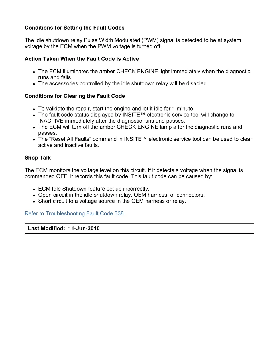 fault code 338 DTCs troubleshooting manual — ISX11.9 CM2250, - preview page 2 of 6