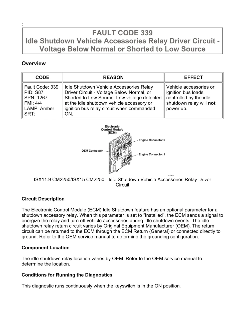 fault code 339 DTCs troubleshooting manual — ISX11.9 CM2250, - preview page 1 of 6