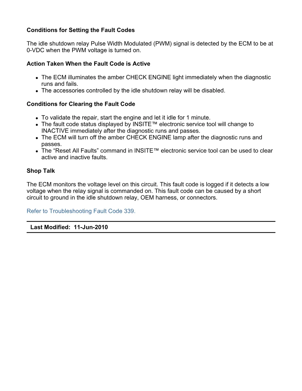 fault code 339 DTCs troubleshooting manual — ISX11.9 CM2250, - preview page 2 of 6