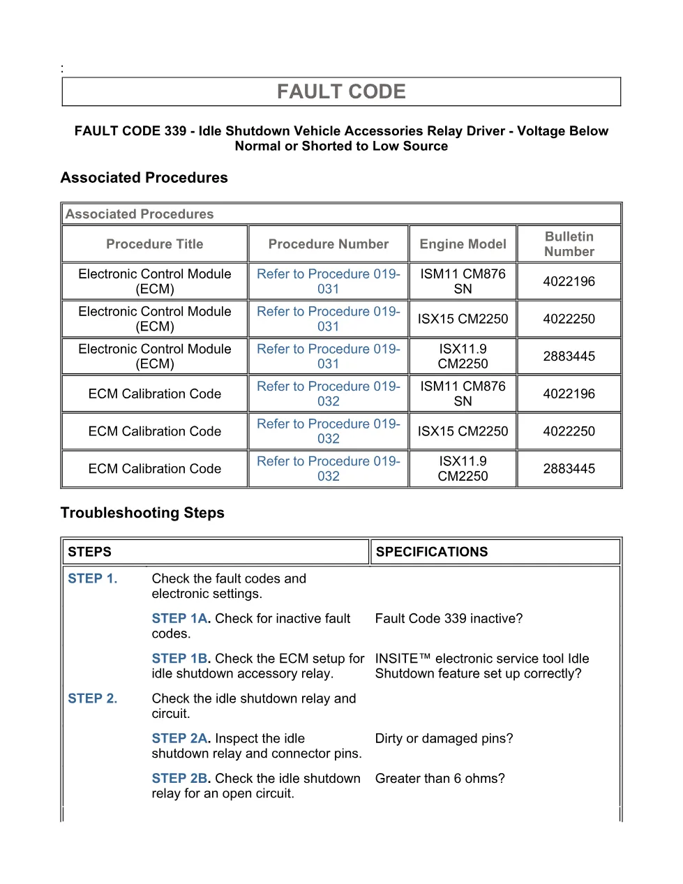 fault code 339 DTCs troubleshooting manual — ISX11.9 CM2250, - page 3 is available after signing in