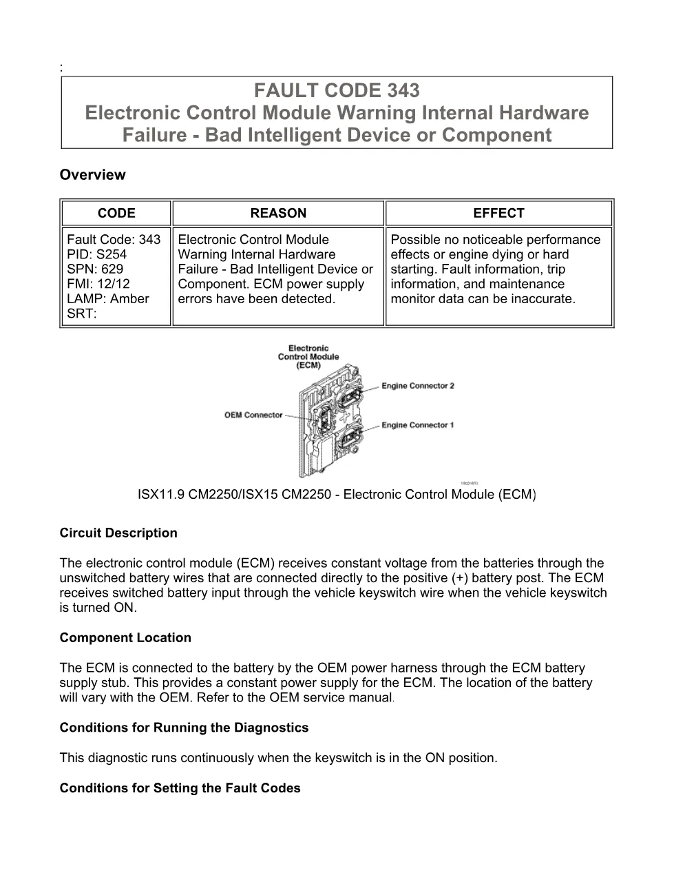fault code 343 DTCs troubleshooting manual — ISX11.9 CM2250, - preview page 1 of 6