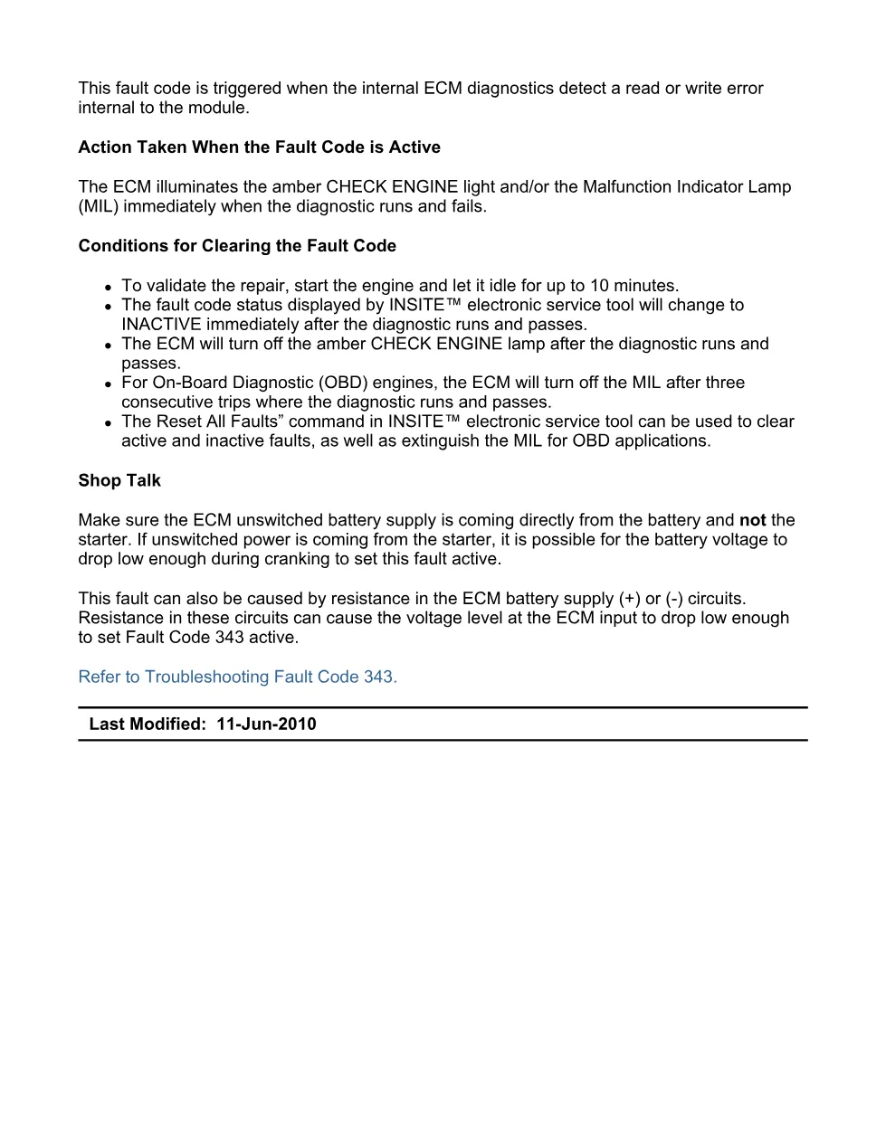 fault code 343 DTCs troubleshooting manual — ISX11.9 CM2250, - preview page 2 of 6