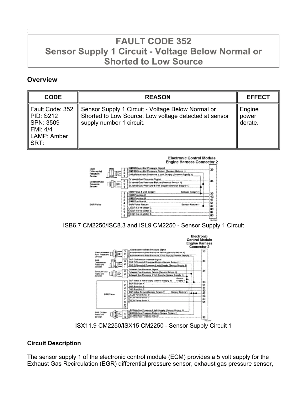 fault code 352 DTCs sensor supply 1 circuit troubleshooting - preview page 1 of 6