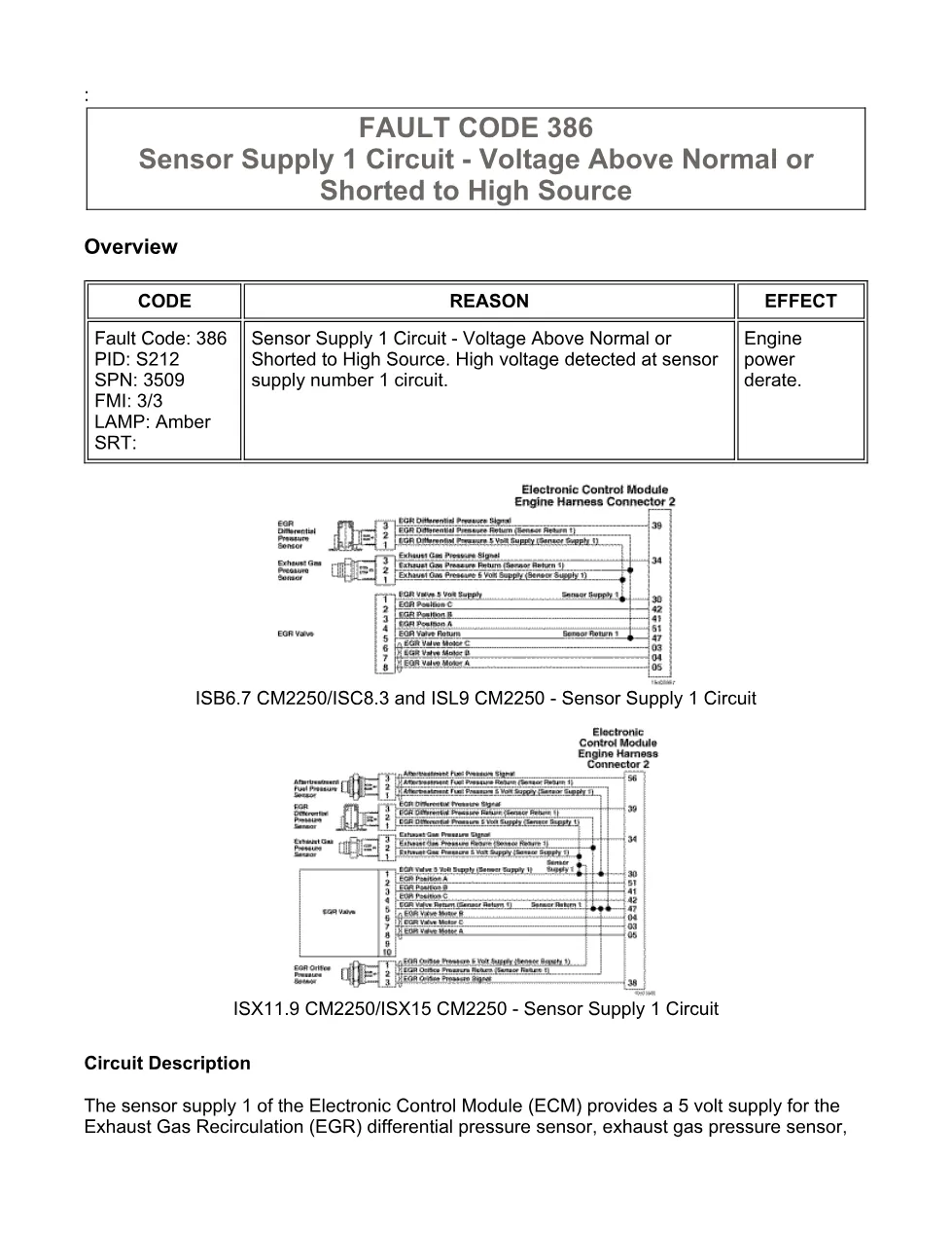 fault code 386 DTCs sensor supply 1 circuit troubleshooting - preview page 1 of 6