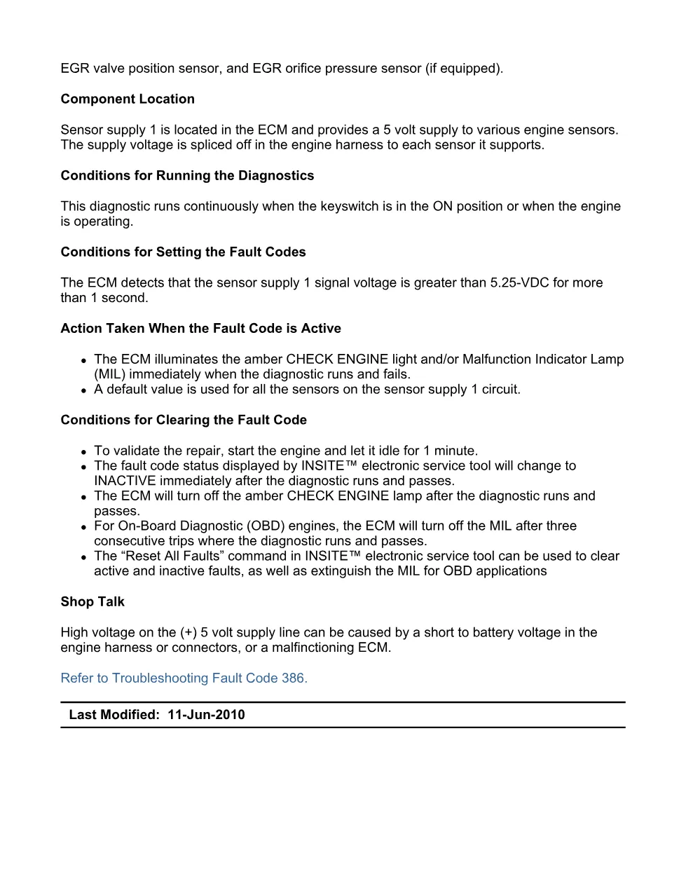 fault code 386 DTCs sensor supply 1 circuit troubleshooting - preview page 2 of 6