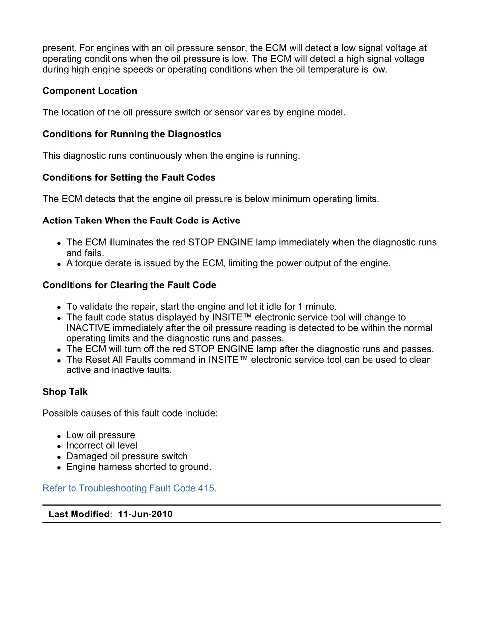 fault code 415 DTCs engine oil rifle pressure circuit – Guide - preview page 2 of 6