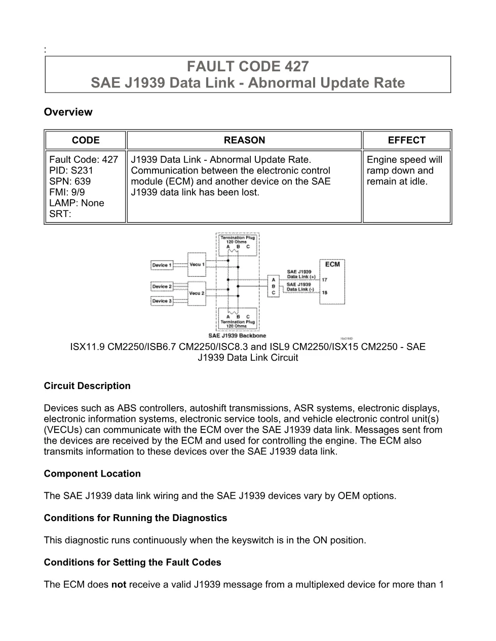 fault code 427 DTCs SAE J1939 data link troubleshooting - preview page 1 of 6
