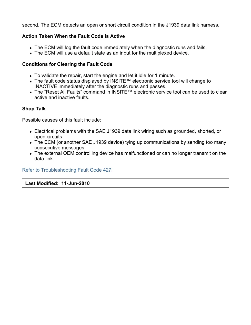 fault code 427 DTCs SAE J1939 data link troubleshooting - preview page 2 of 6