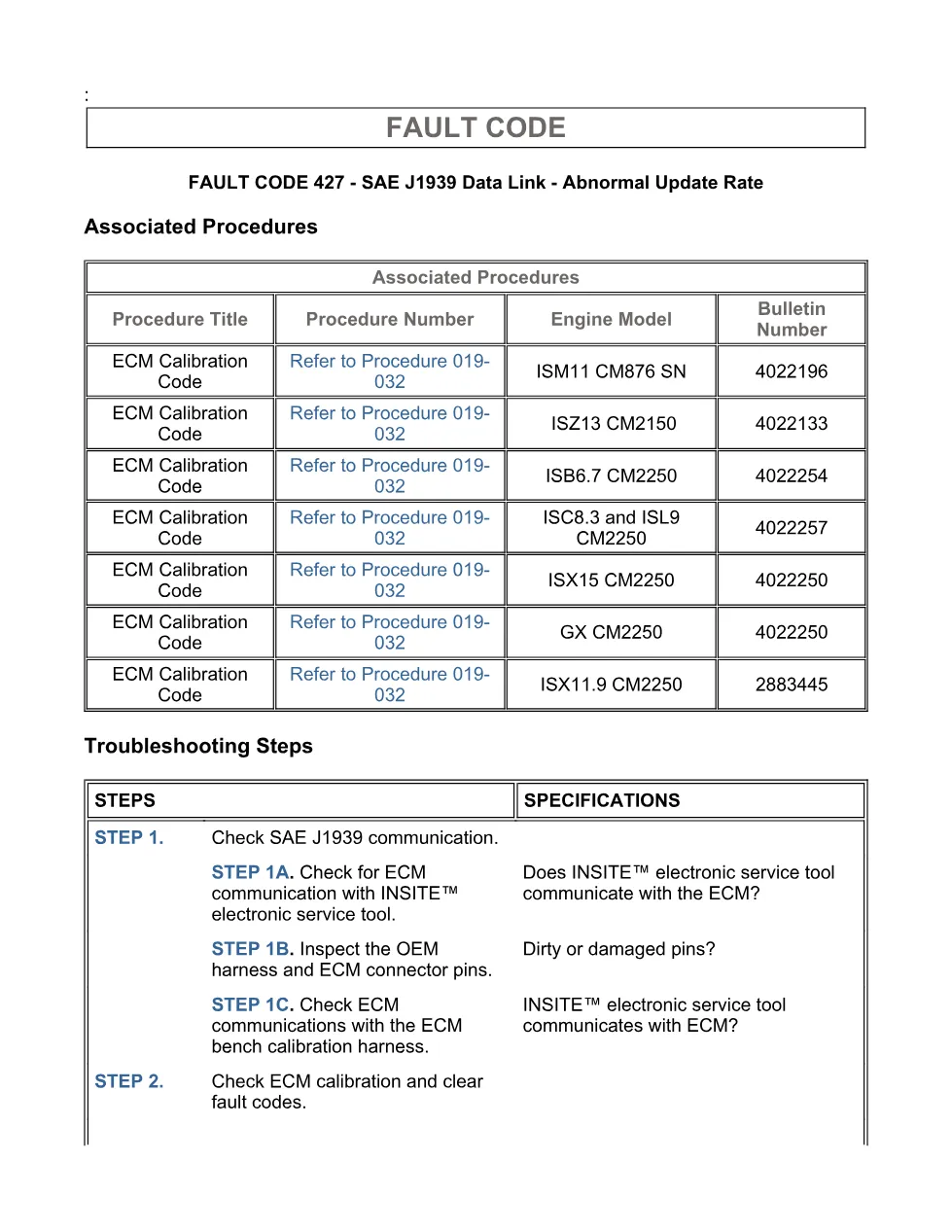 fault code 427 DTCs SAE J1939 data link troubleshooting - page 3 is available after signing in