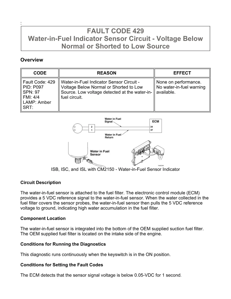 fault code 429 DTCs Troubleshooting Manual — Water-in-Fuel - preview page 1 of 3
