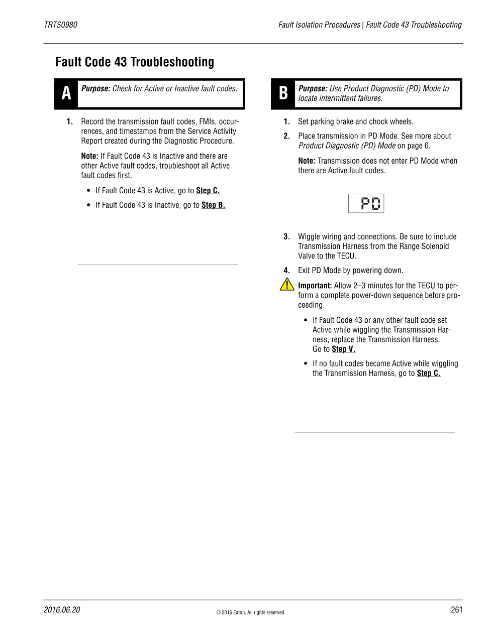 Fault Code 43 Troubleshooting — Eaton Fuller Advantage Range - preview page 1 of 6