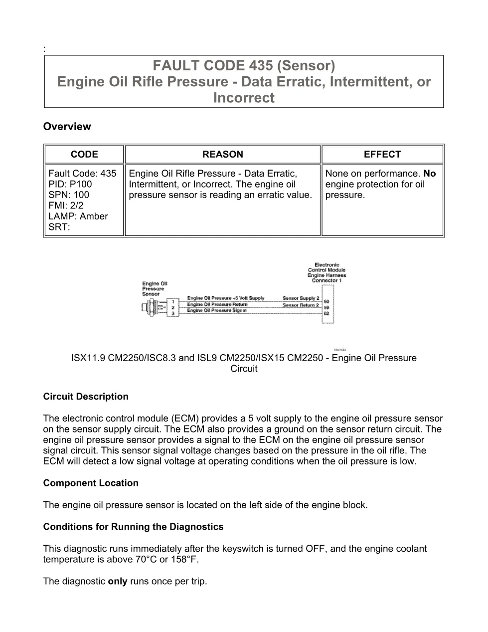 fault code 435 DTCs engine oil rifle pressure sensor circuit - preview page 2 of 6
