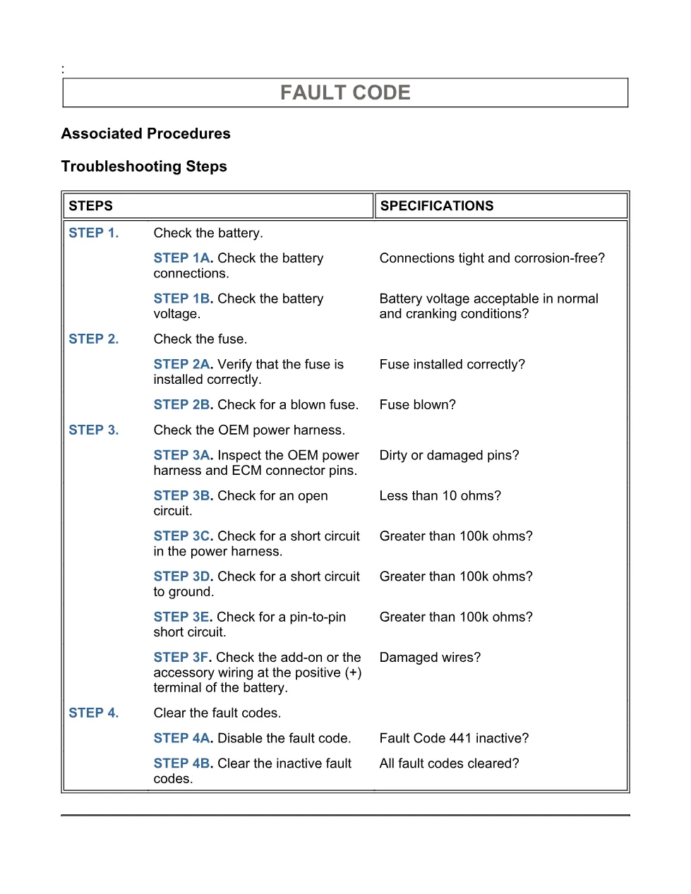 Fault Code 441 DTCs Troubleshooting Manual — Code 441.pdf - page 3 is available after signing in