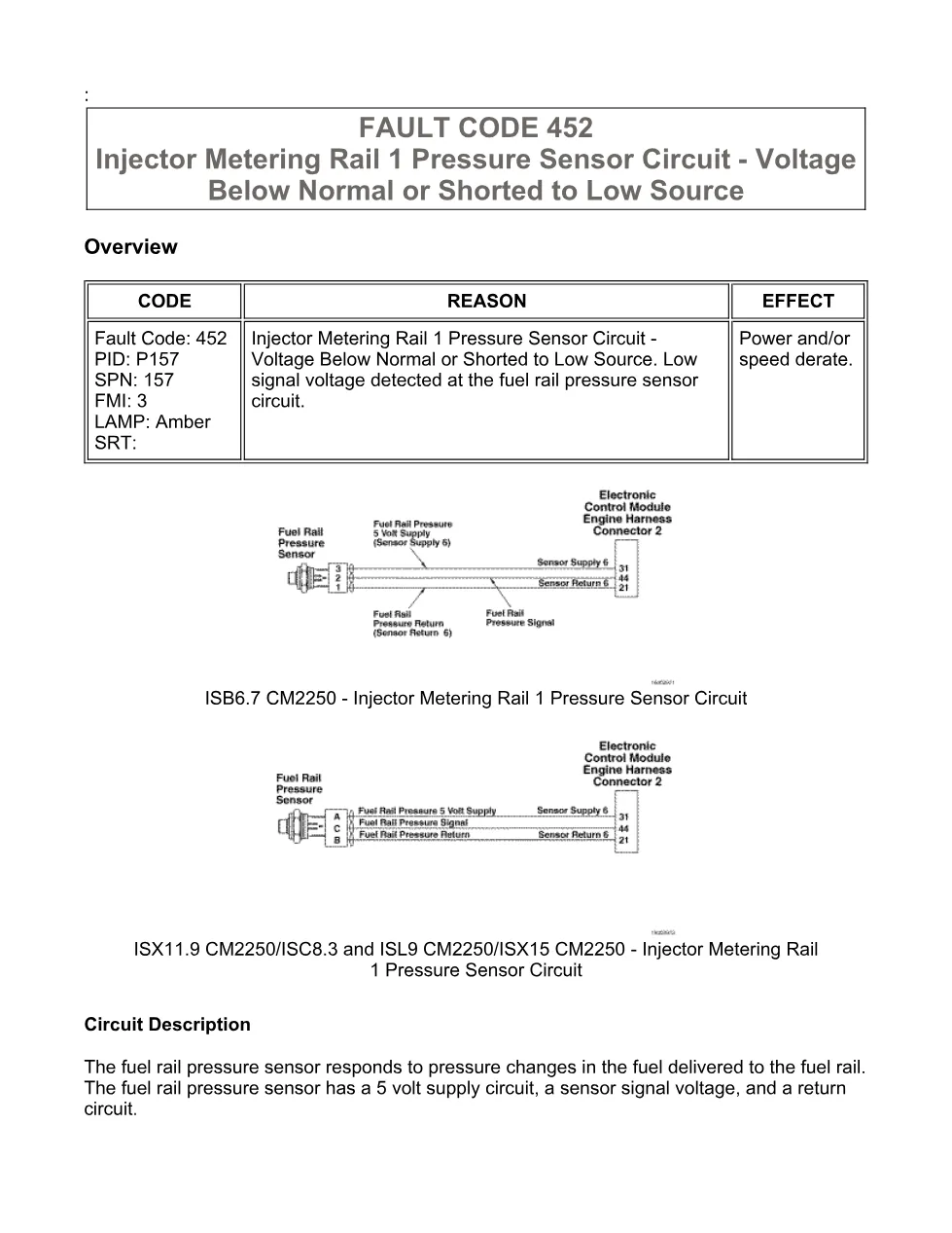 fault code 452 DTCs troubleshooting manual — ISX11.9 CM2250, - preview page 1 of 6