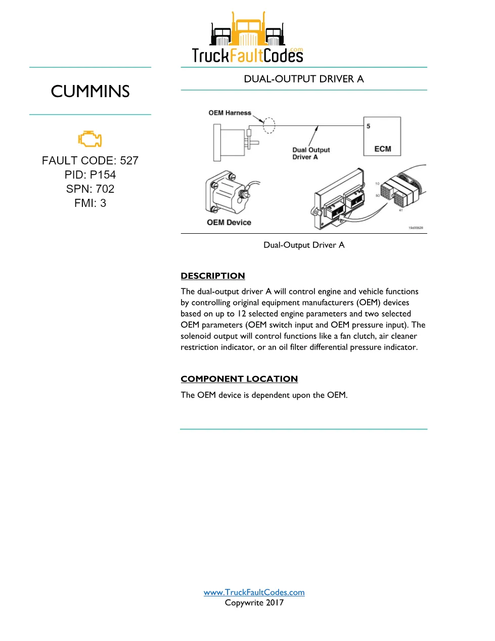 Fault Code 527 document — Fault Code 527 Dual-Output Driver A - preview page 1 of 3