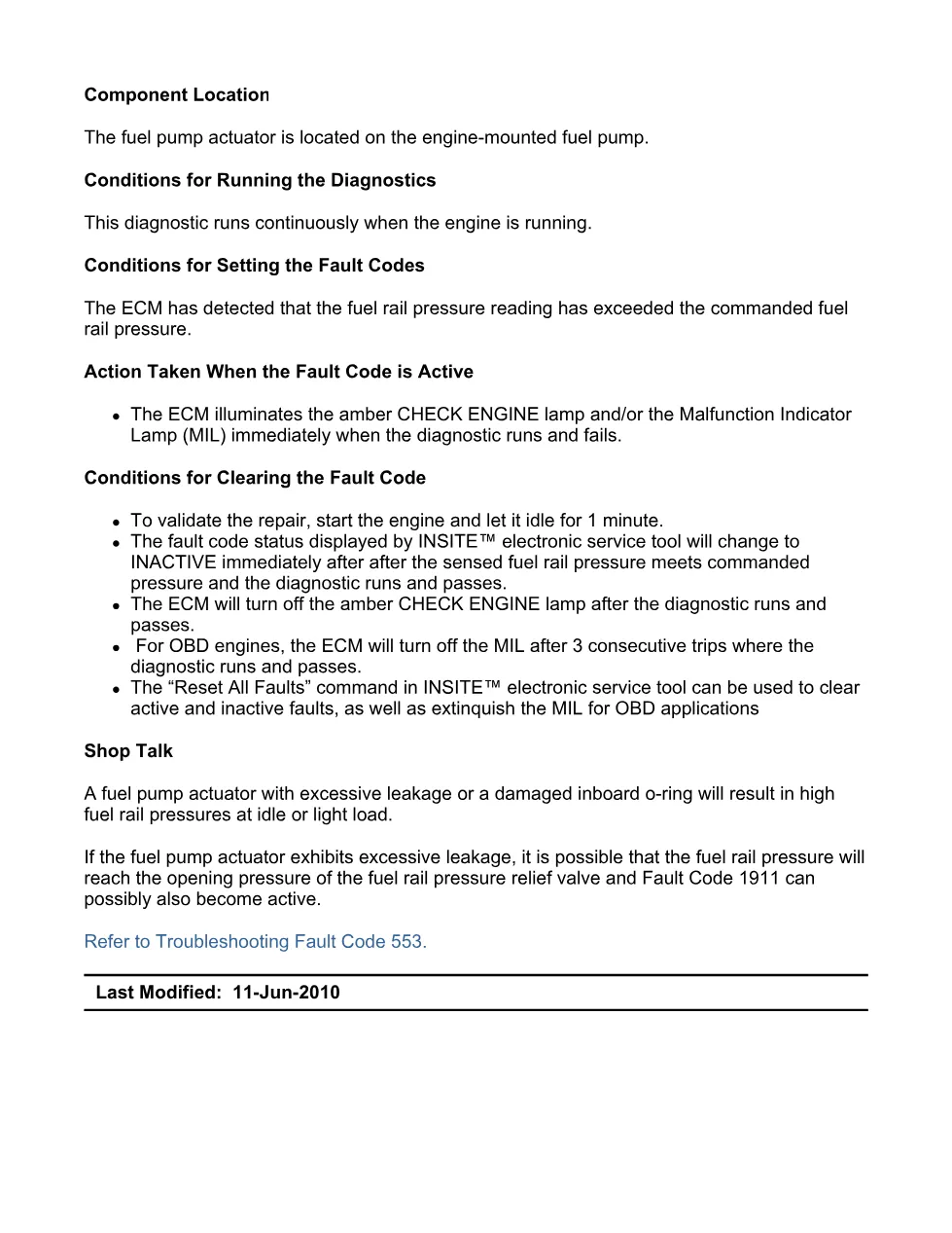 fault code 553 DTCs — Rail 1 Pressure High — ISX11.9 CM2250 - preview page 2 of 6