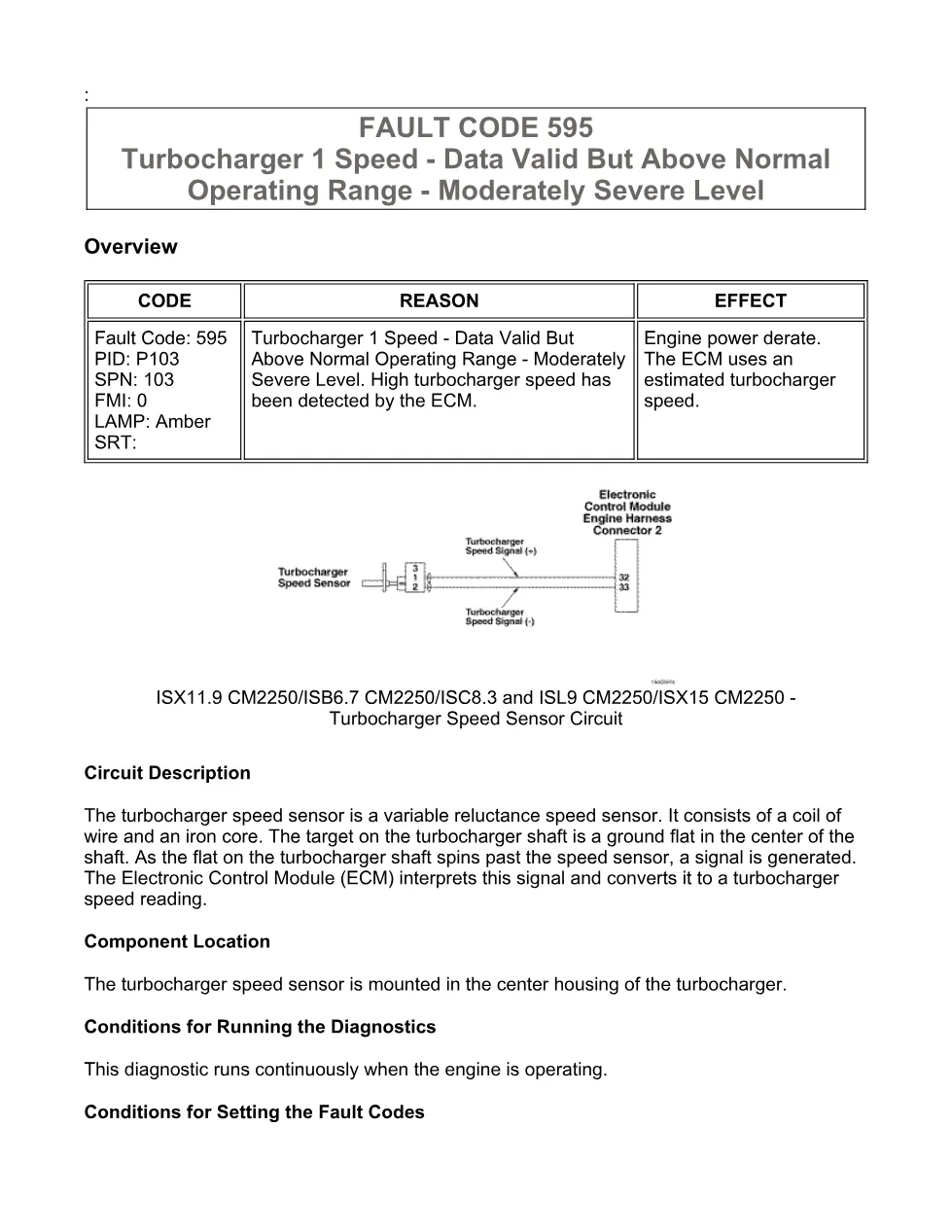 fault code 595 DTCs — Turbocharger 1 Speed High — ISX11.9 - preview page 1 of 6