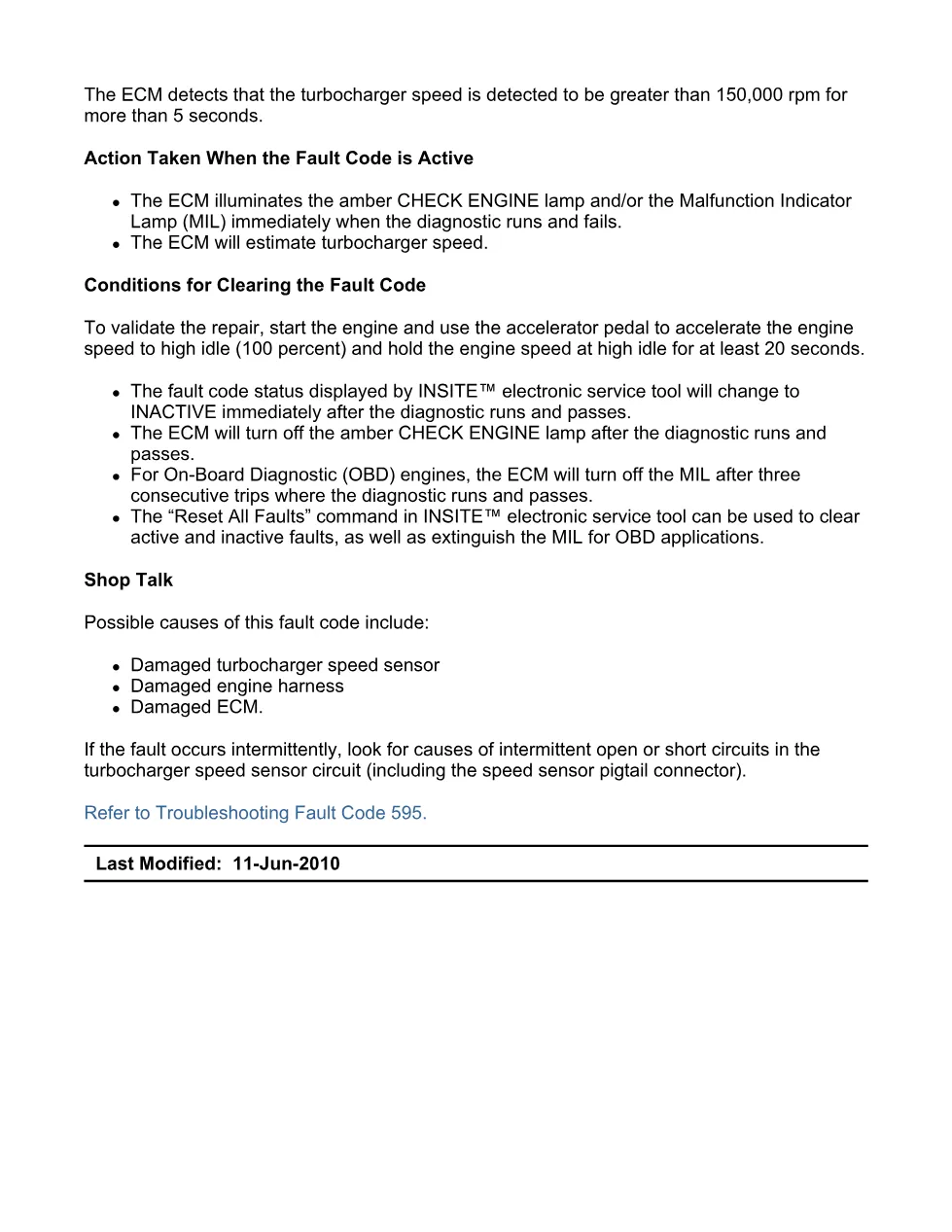 fault code 595 DTCs — Turbocharger 1 Speed High — ISX11.9 - preview page 2 of 6