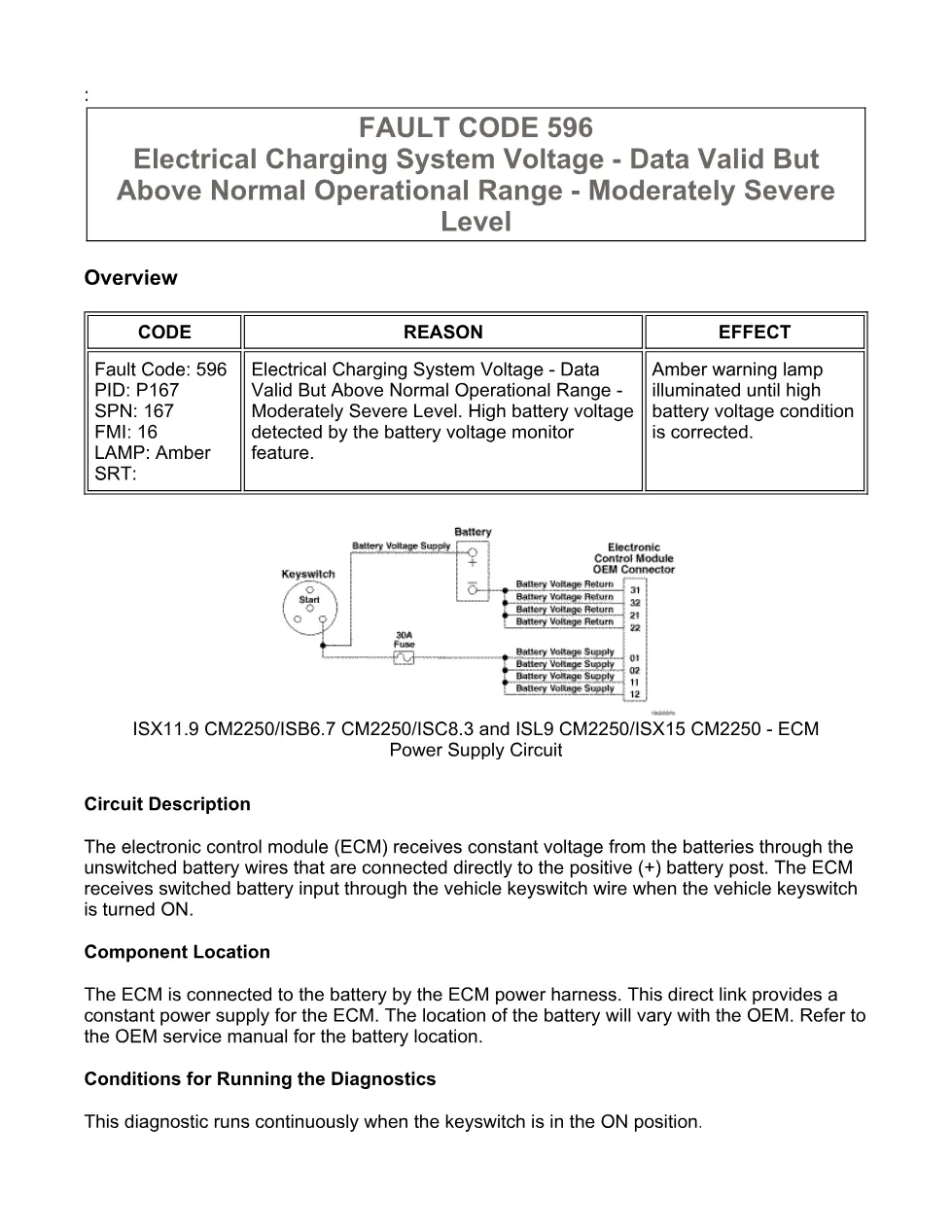 fault code 596 DTCs — Charging System Voltage High — ISX11.9 - preview page 1 of 6
