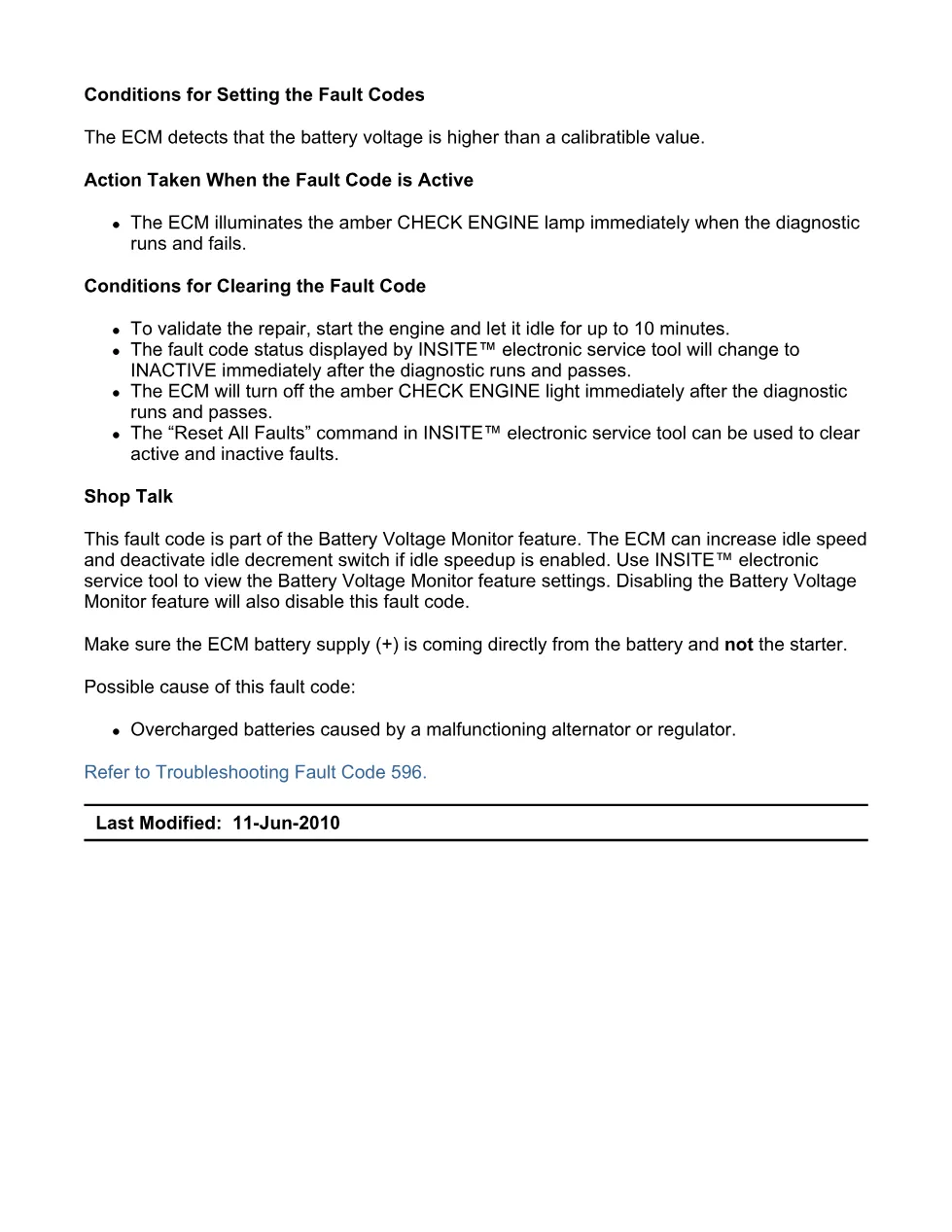 fault code 596 DTCs — Charging System Voltage High — ISX11.9 - preview page 2 of 6