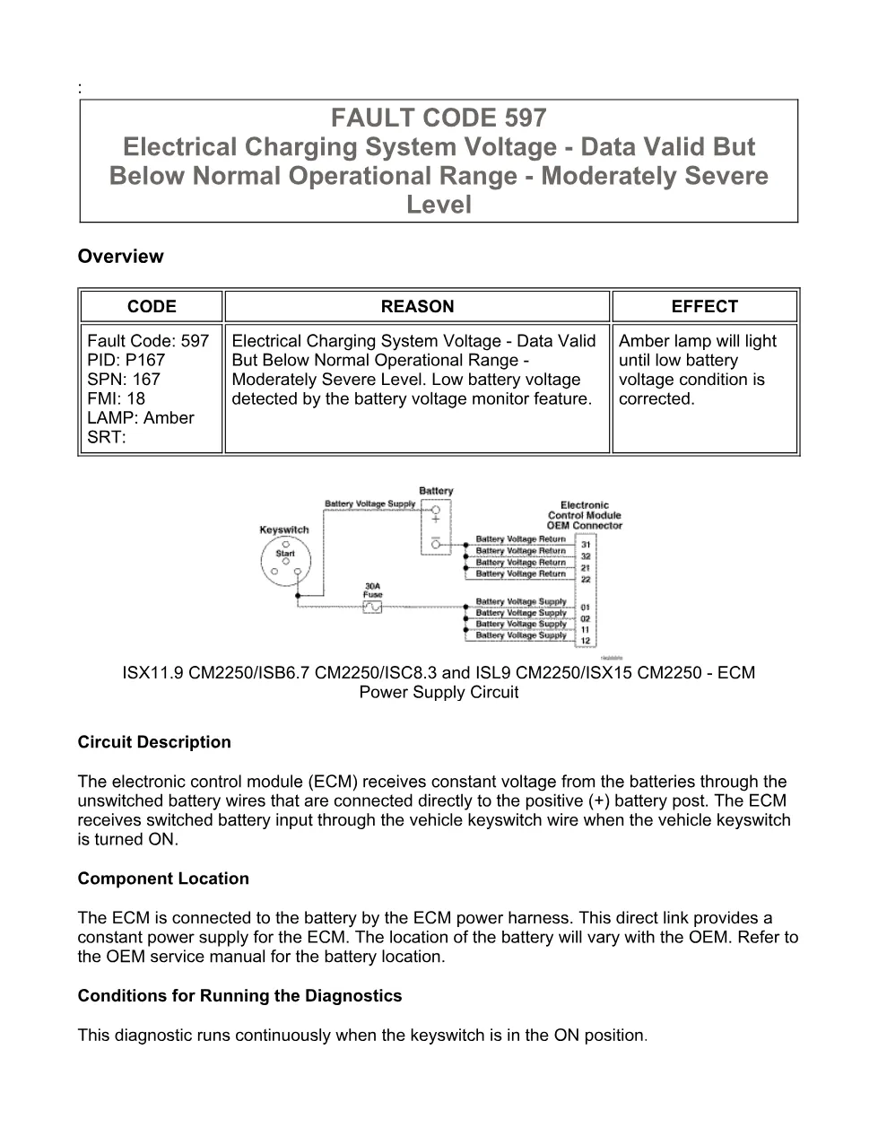 fault code 597 DTCs — Charging System Voltage Low — ISX11.9 - preview page 1 of 6