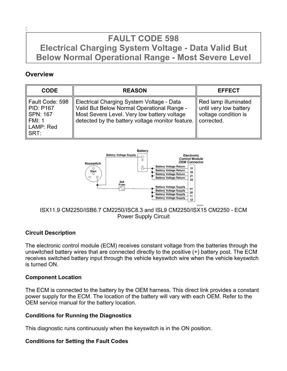 fault code 598 DTCs — Charging Voltage Low, Severe — ISX11.9 - preview page 1 of 6