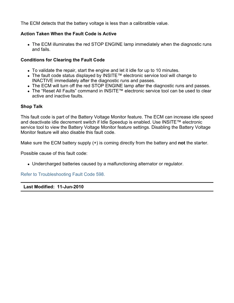 fault code 598 DTCs — Charging Voltage Low, Severe — ISX11.9 - preview page 2 of 6