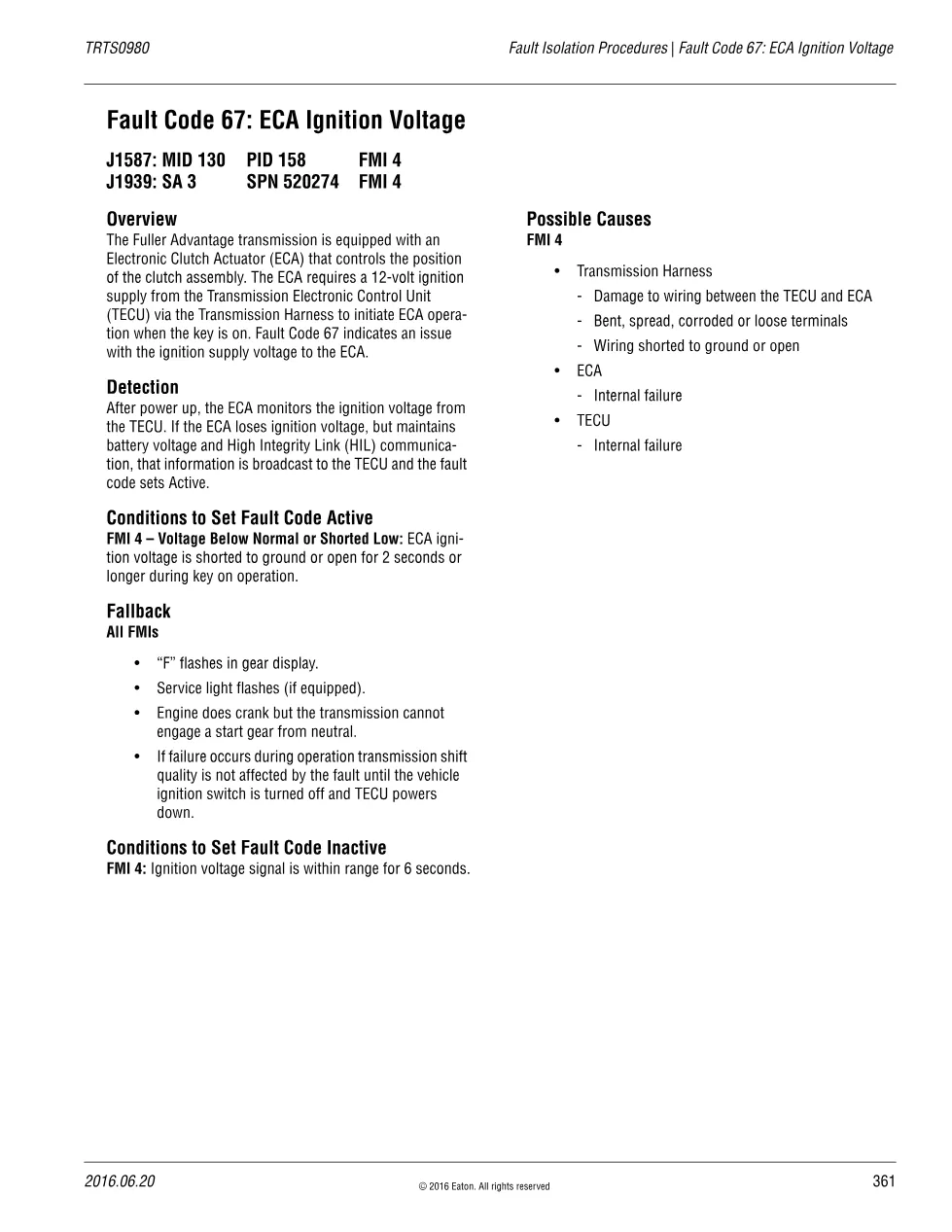 fault code 67 ignition: ECA Ignition Voltage – Fuller Advantage - preview page 1 of 3