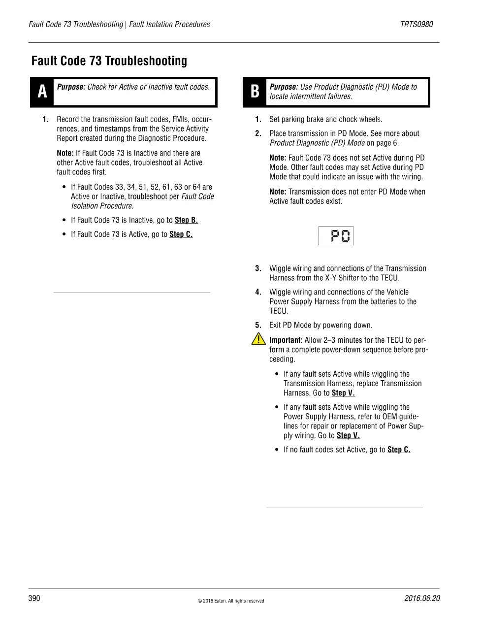 Fault Code 73 Troubleshooting — Eaton Fuller Advantage TRTS0980 - preview page 1 of 5