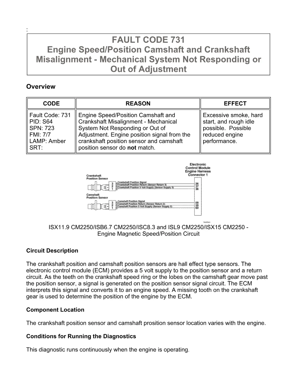 fault code 731 DTCs: Cam and crank misalignment — ISX11.9 - preview page 1 of 6