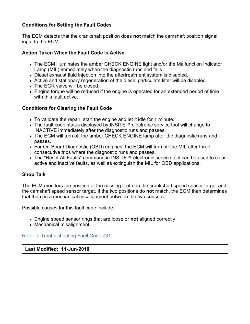fault code 731 DTCs: Cam and crank misalignment — ISX11.9 - preview page 2 of 6