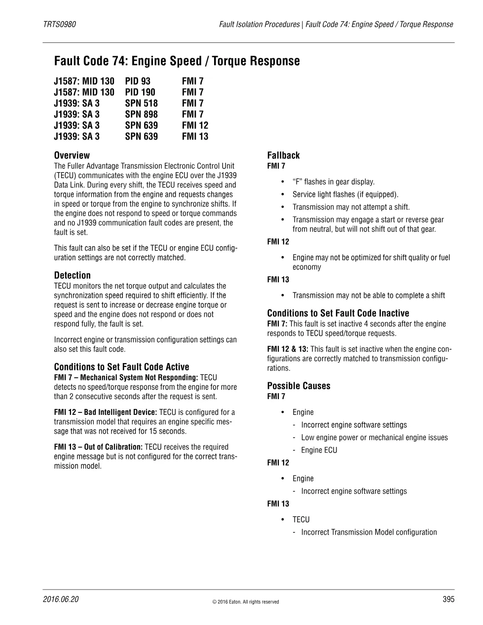 fault code 74 engine: Engine Speed and Torque Response – Fuller - preview page 1 of 2