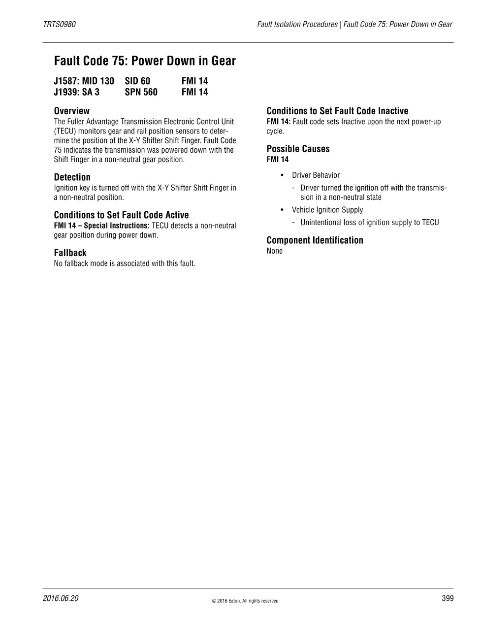 fault code 75 power: Power Down in Gear – Fuller Advantage - page 1 is available after signing in