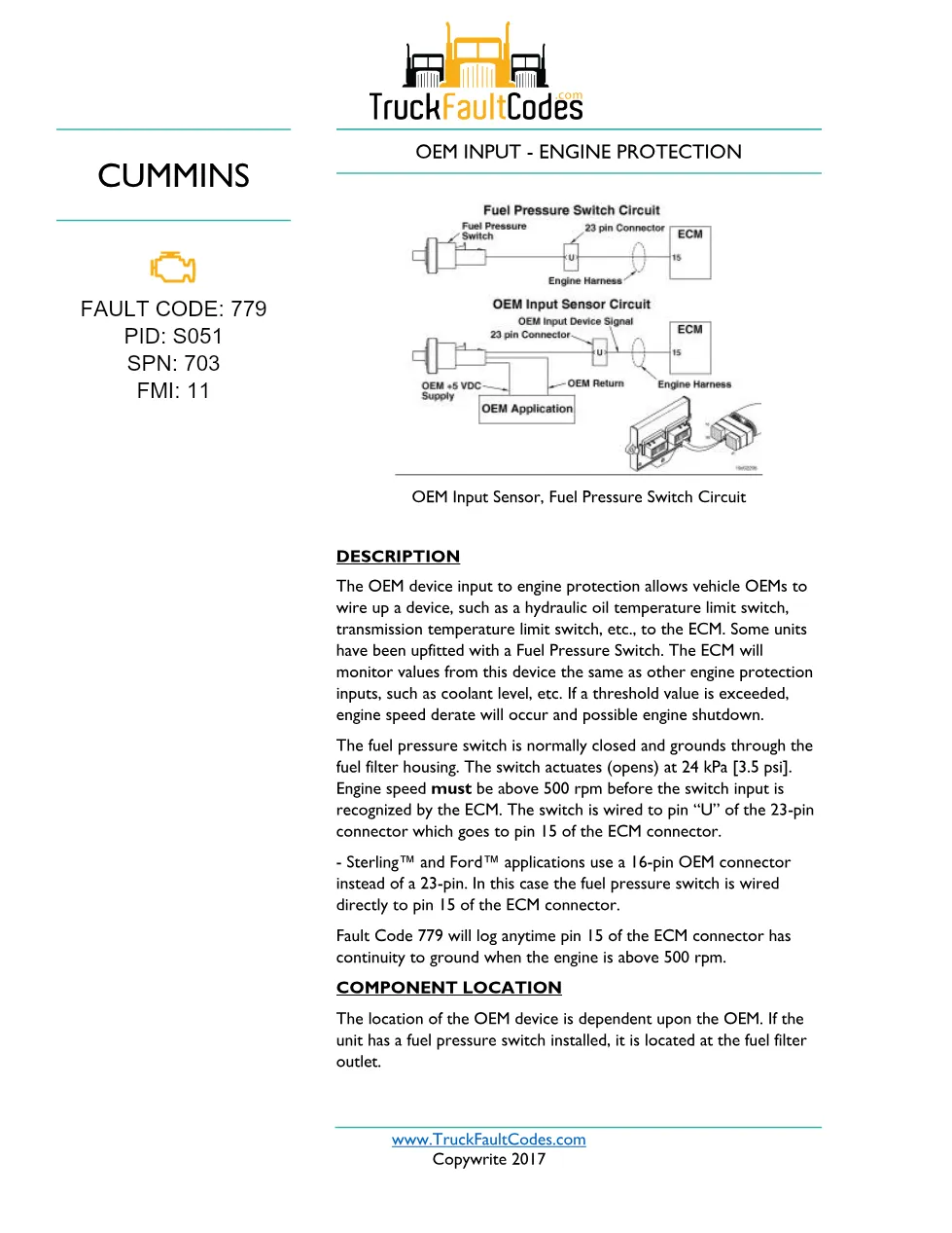 Fault Code 779 document — Fault Code 779 OEM Input Engine - preview page 1 of 3