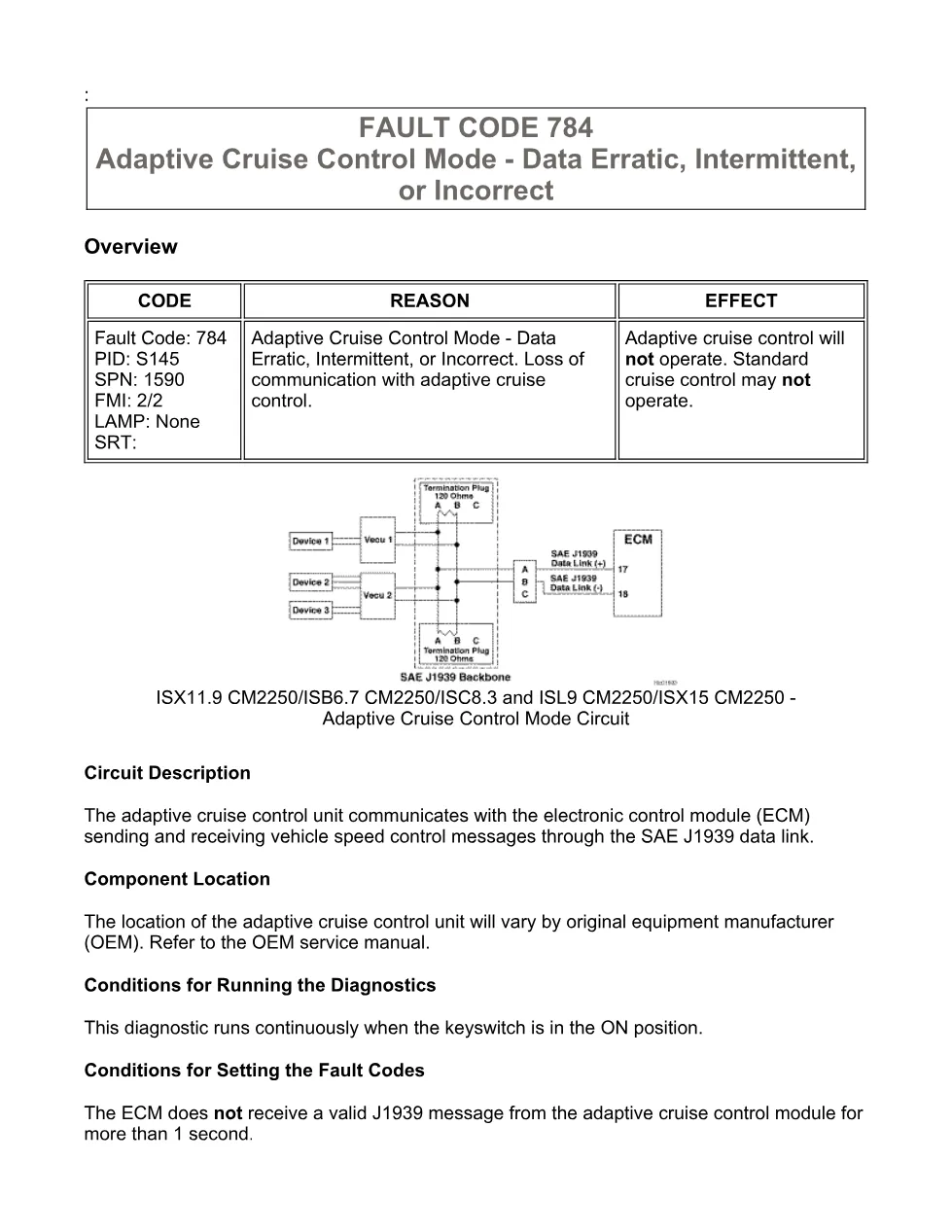 fault code 784 DTCs: Adaptive cruise control mode — ISX11.9 - preview page 1 of 6