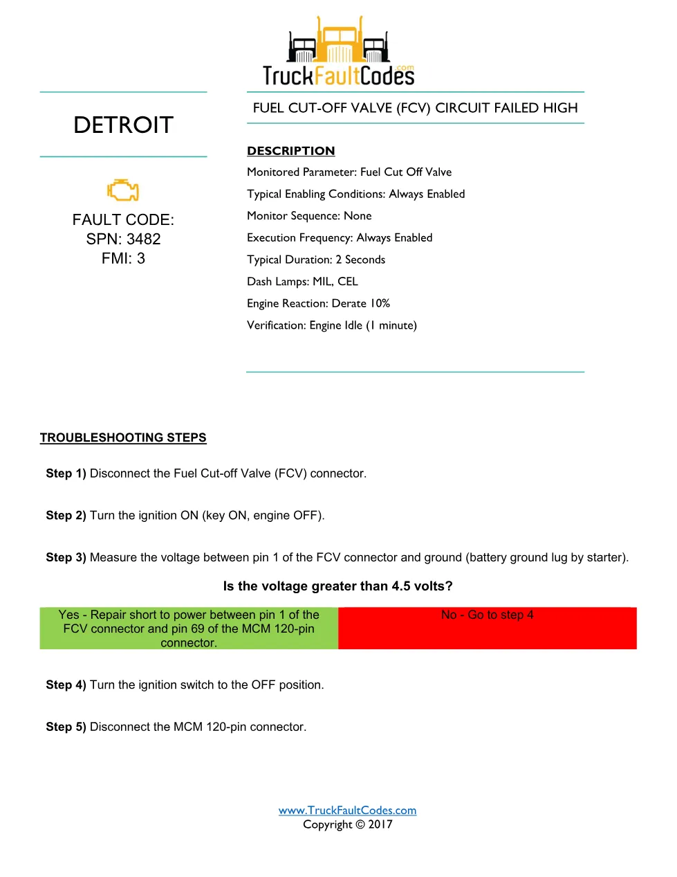 FCV circuit failed high — SPN 3482 FMI 3 — Detroit DD Series (EPA - preview page 1 of 2