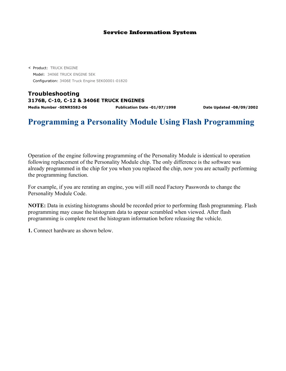 Flash programming personality module — CAT 3406E C-10 C-12 - preview page 1 of 3