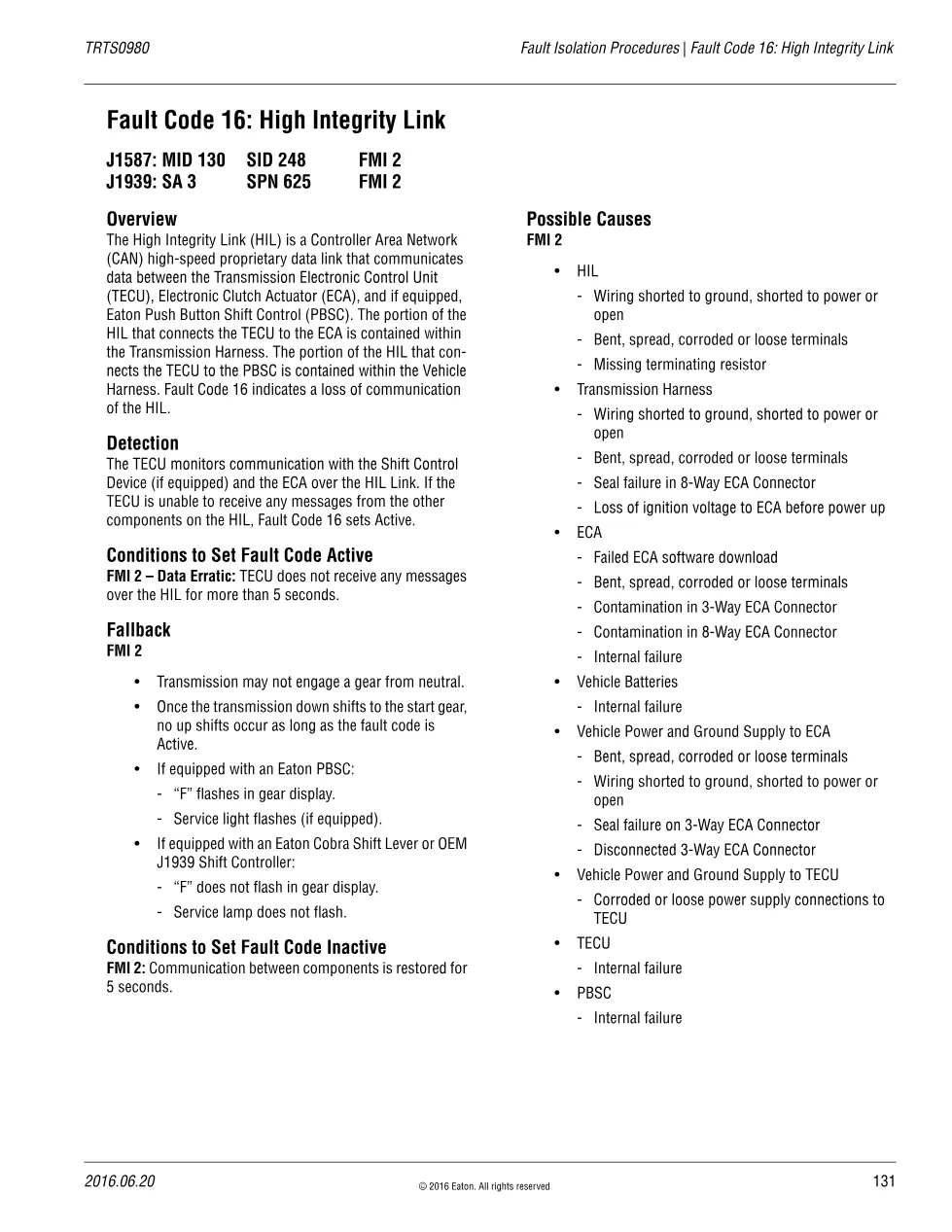 High Integrity Link — Eaton Fault Code 16, TRTS0980 Fault – Guide - preview page 1 of 5