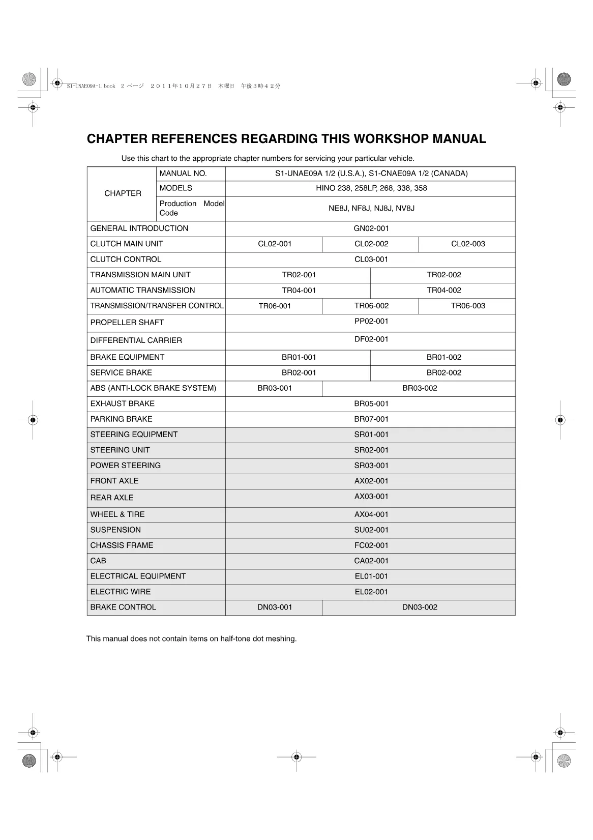 Hino 268 service manual — 238 258LP 268 338 Chassis Workshop - preview page 2 of 6