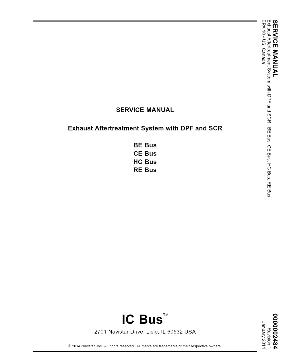IC Bus DPF SCR service manual — BE/CE/HC/RE Bus, publication - preview page 1 of 6