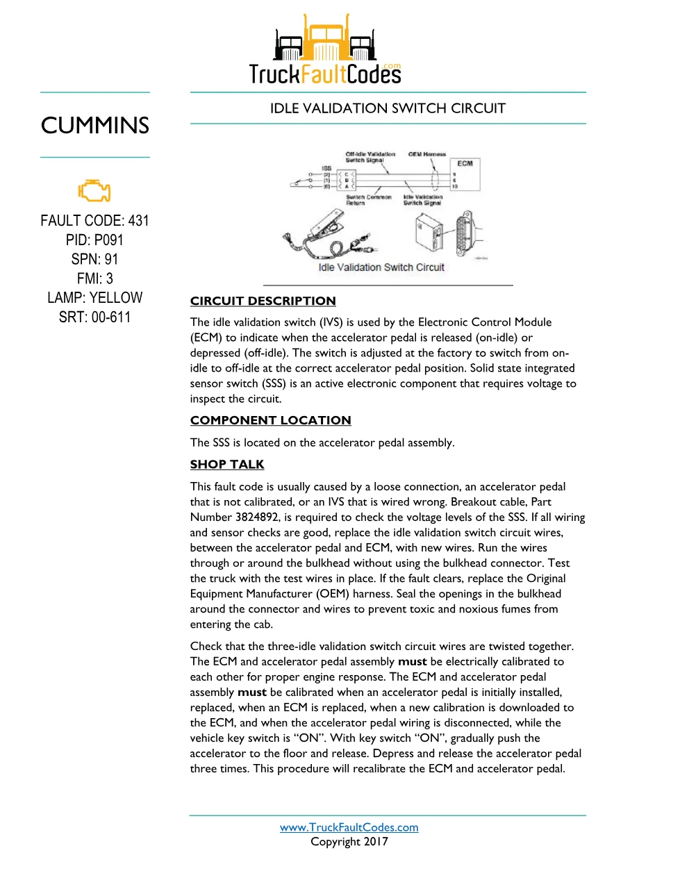 Idle validation switch circuit — Cummins Fault Code 431 SSS - preview page 1 of 4