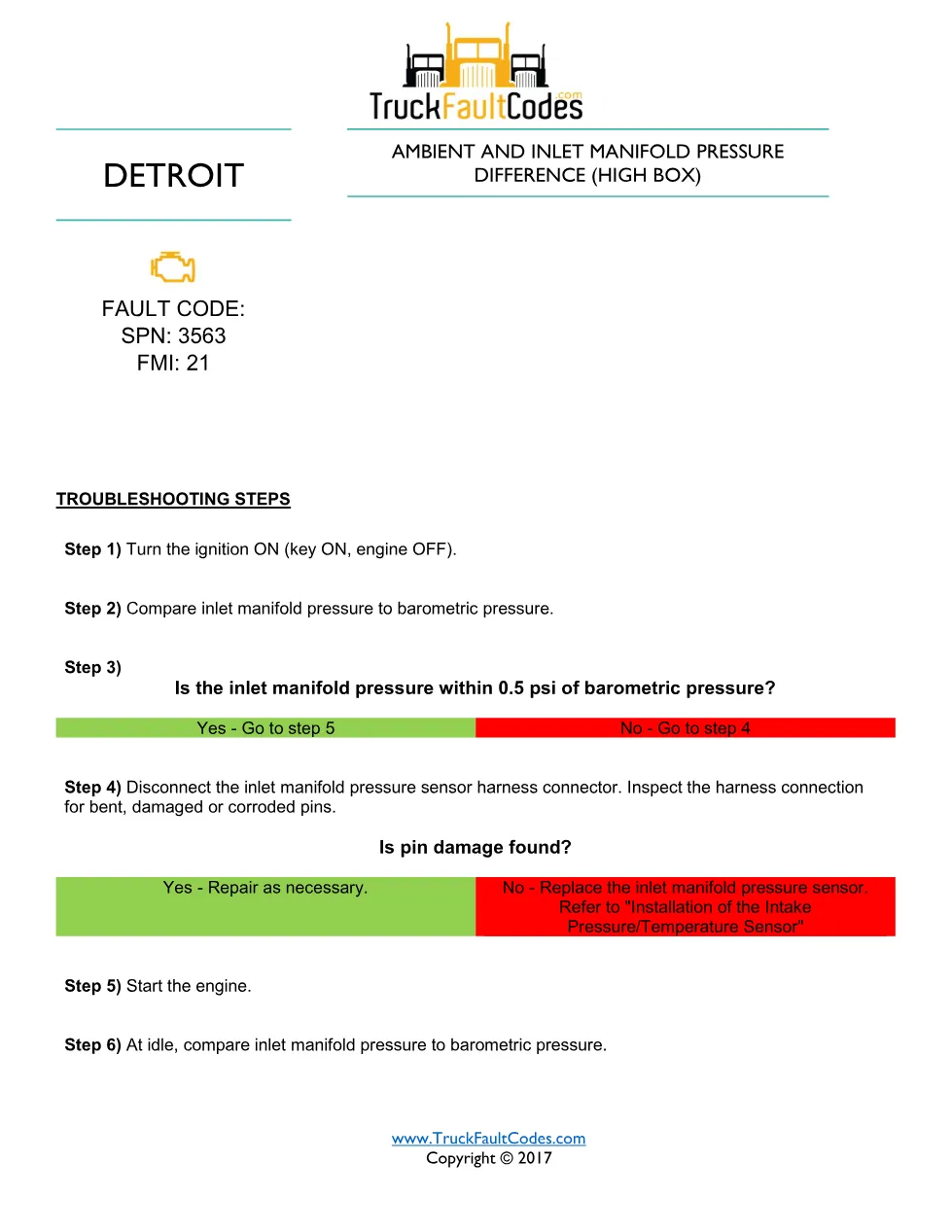 Inlet manifold pressure sensor — Detroit DD Series SPN 3563 FMI - preview page 1 of 2