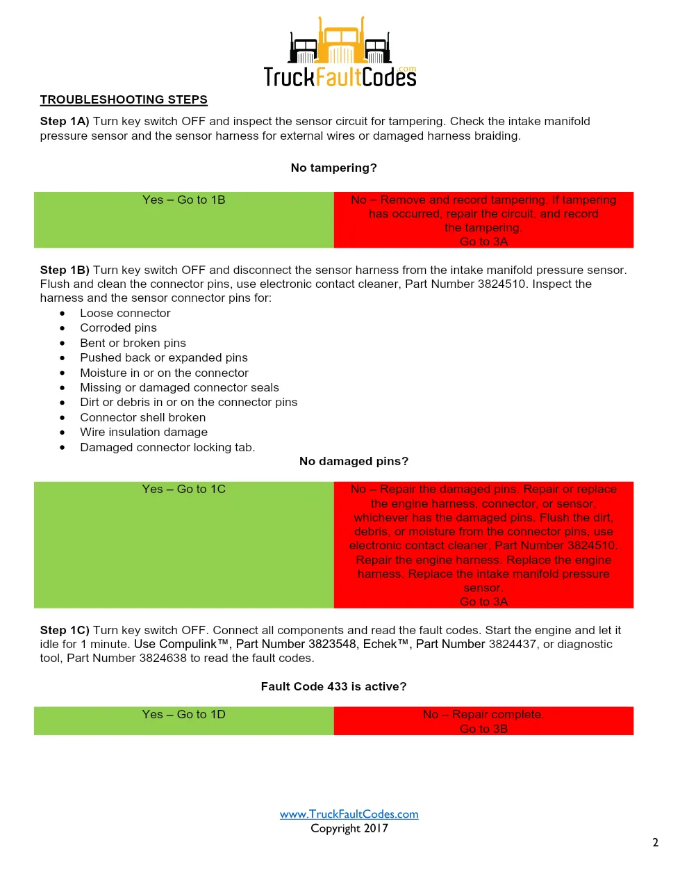 Intake manifold pressure sensor — Cummins Fault Code 433 (P102, - preview page 2 of 6